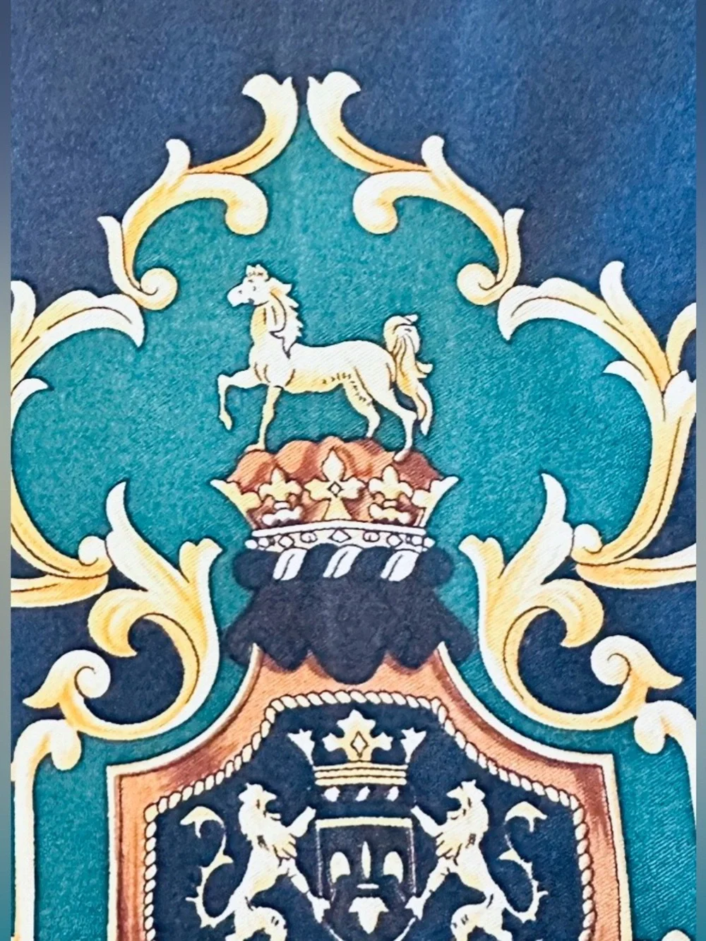 Silk Foulard Vintage Scarf w/Classic Baroque Equestrian Imagery. Very Rare.